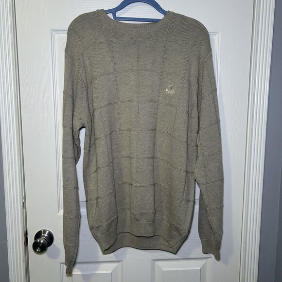 Izod Sweater Men's Large Beige Windowpane Knit Crewneck Pullover Australia NWOT - Picture 1 of 9